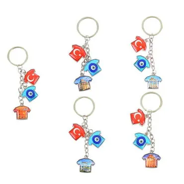 Side Themed Metal Keychain With 3 Charms - T-Shirt 40x95 mm - 4