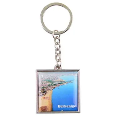 Burhaniye Themed Metal Square Shaped Double Face Keychain 36x95 mm