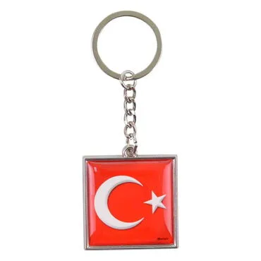Burhaniye Themed Metal Square Shaped Double Face Keychain 36x95 mm - 2