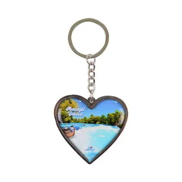 Manavgat Themed Metal Heart ShapedDouble Face Keychain 45x90 mm