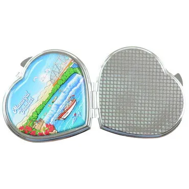 Manavgat Themed Customised Metal Epoxy Travel Make Up Compact Heart Shaped Mirror 70x65x8 mm - 4