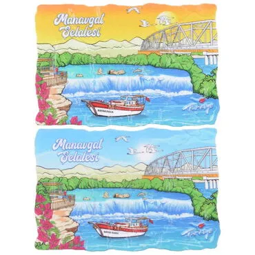 Manavgat Themed Customised UV Printed Plastic Base Mosaic Pattern Rectangle Fridge Magnet 80x50 mm - 2