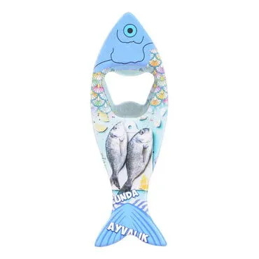Ayvalik Themed Customised UV Printed Fish Shape Printed Plastic Base Bottle Opener 42x130 mm - 15