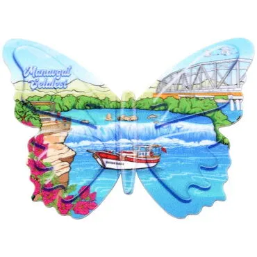 Manavgat Themed Customised UV Printed Plastic Base Butterfly Shaped Fridge Magnet 80x58 mm - 3
