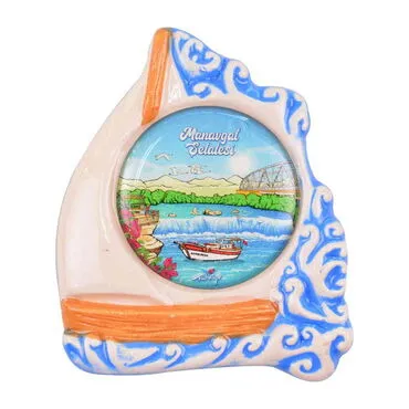 Manavgat Themed Ceramic Sailing Round Fridge Magnet - 2
