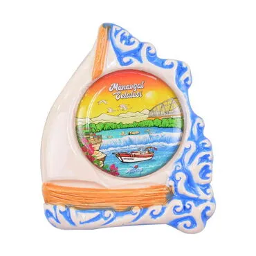 Manavgat Themed Ceramic Sailing Round Fridge Magnet - 3