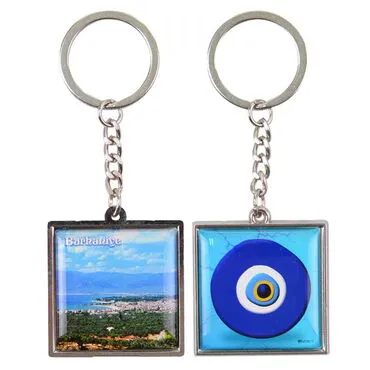 Burhaniye Themed Metal Square Shaped Double Face Keychain 36x95 mm - 4