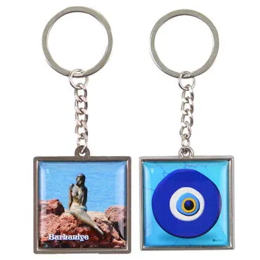 Burhaniye Themed Metal Square Shaped Double Face Keychain 36x95 mm - 5