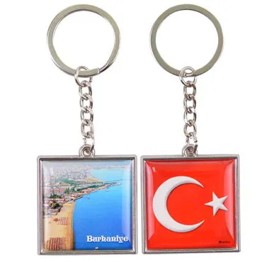 Burhaniye Themed Metal Square Shaped Double Face Keychain 36x95 mm - 6