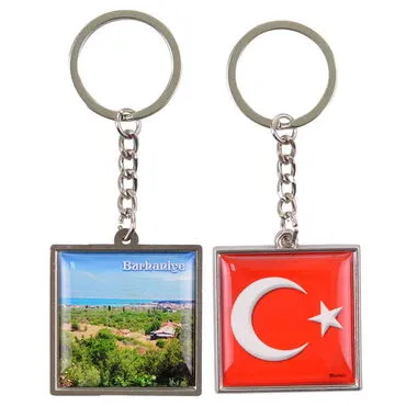 Burhaniye Themed Metal Square Shaped Double Face Keychain 36x95 mm - 7