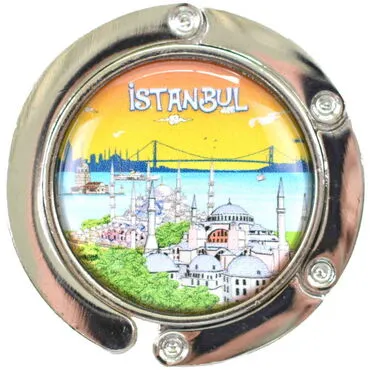Istanbul Themed Metal Folding Purse Hook For Table 45 mm