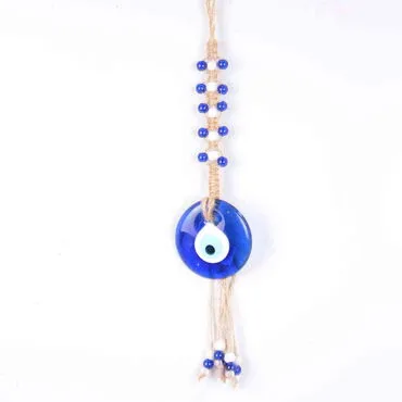 Evil Eye Macrame Single Size Oval Shaped Mavi White Bead Knitted Detailed Wall Hanging