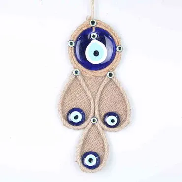 Evil Eye Macrame Four Oval Shaped Fabric Back Detailed Wall Hanging