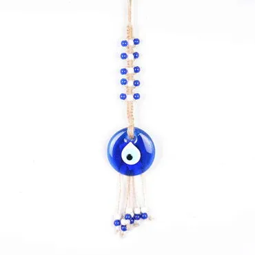 Evil Eye Macrame Single Size Oval Shaped Mavi White Bead Knitted Detailed Wall Hanging