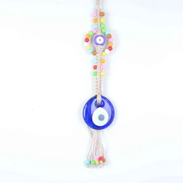Evil Eye Macrame Single Size Oval Shaped Colorful Bead Knitted Detailed Wall Hanging
