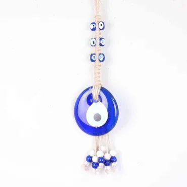 Evil Eye Macrame Single Size Oval Shaped Six Büyük Bead Knitted Detailed Wall Hanging