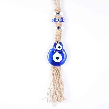 Evil Eye Macrame Double Boy Oval Shaped Knitted Bead Detailed Wall Hanging