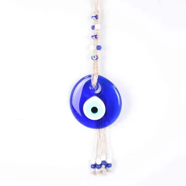 Evil Eye Macrame Oval Shaped Single Row Small Knitted Bead Detailed Wall Hanging