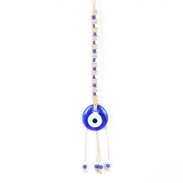Evil Eye Macrame Oval Shaped Single Row Knitted Bead Detailed Wall Hanging - Standart
