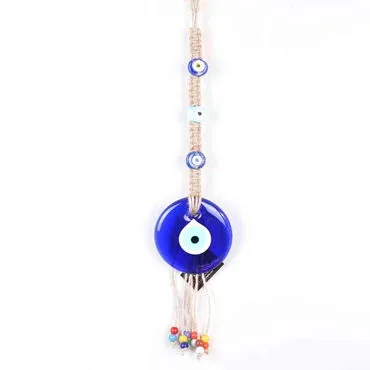 Evil Eye Macrame Oval Shaped Three Bead Detailed Wall Hanging