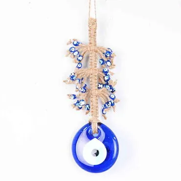 Evil Eye Macrame Oval Shaped Multi Bead Tassel Detailed Wall Hanging