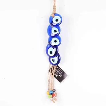 Evil Eye Macrame Five Bead in a Row Shaped Multi Bead Tassel Detailed Wall Hanging