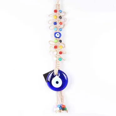 Evil Eye Macrame Oval Shaped Ringed Knitted Bead Detailed Wall Hanging