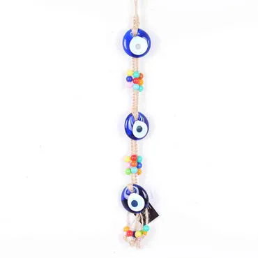 Evil Eye Macrame Triple Oval Shaped Knitted Bead Detailed Wall Hanging