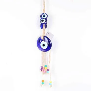 Evil Eye Macrame Oval Shaped Four Bead Detailed Wall Hanging