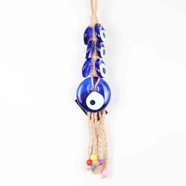 Evil Eye Macrame Oval Shaped Six Bead Detailed Wall Hanging