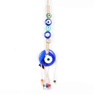 Evil Eye Macrame Oval Shaped Five Bead Detailed Wall Hanging