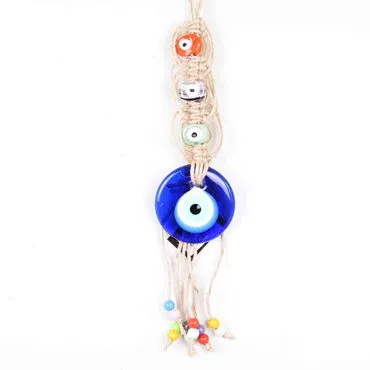 Evil Eye Macrame Oval Shaped Three Ringed Bead Detailed Wall Hanging