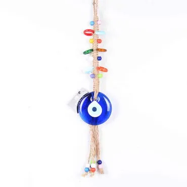 Evil Eye Macrame Oval Shaped Ring Bead Detailed Wall Hanging
