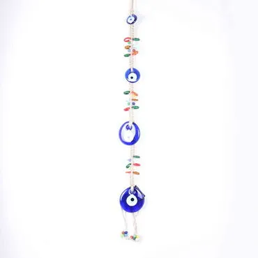Evil Eye Macrame Four Row Oval Shaped Ring Bead Detailed Wall Hanging - Standart
