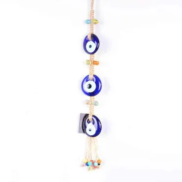 Evil Eye Macrame Triple Oval Shaped Tassel Detailed Wall Hanging