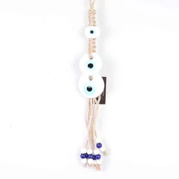 Evil Eye Macrame White Color Triple Oval Shaped Wall Hanging