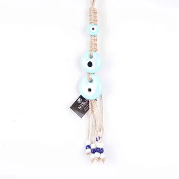 Evil Eye Macrame Light Blue Color Triple Oval Shaped Wall Hanging