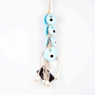 Evil Eye Macrame Light Blue Color Yedili Oval Shaped Wall Hanging