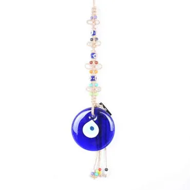 Evil Eye Macrame Oval Shaped Flower Bead Knitted Detailed Wall Hanging