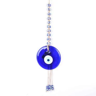 Evil Eye Macrame Big Size Oval Shaped Single Row Bead Knitted Detailed Wall Hanging - Standart