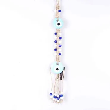 Evil Eye Macrame Light Blue Color Double Oval Shaped Wall Hanging