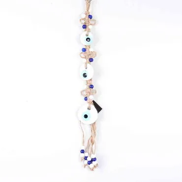 Evil Eye Macrame White Color Triple Oval Shaped Wall Hanging