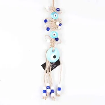 Evil Eye Macrame Light Blue Color Triple Oval Shaped Wall Hanging