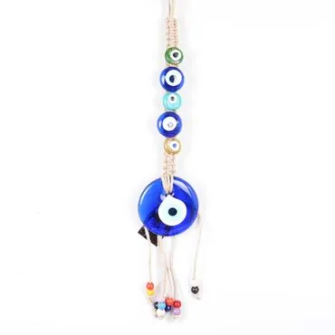 Evil Eye Macrame Oval Shaped Five Bead Detailed Wall Hanging - 2