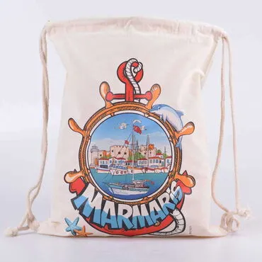 Marmaris Themed Digital Printed Raw Fabric Backpack 33x43 cm