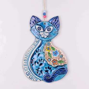 Toptan Kedi Temalı  Asılabilir Seramik Duvar Süsü No:3