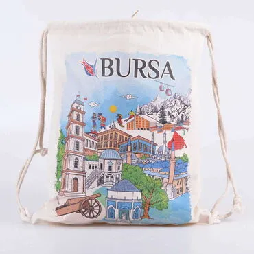 Bursa Themed Digital Printed Raw Fabric Backpack 33x43 cm - 01