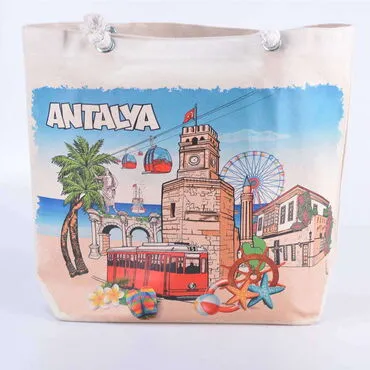 Toptan Antalya Temalı Myros Kanvas Plaj Çantasi Di̇ji̇tal Baskili 470*390*150 Mm  - 01