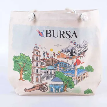 Bursa Themed Digital Printed Kanvas Beach Bag 35x40 cm - 01