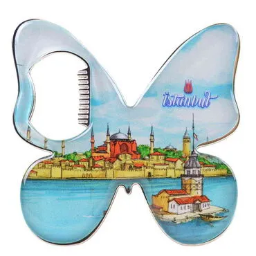 Istanbul Themed Butterfly Shaped Metal Magnetic Bottle Opener 70x70 mm - 4